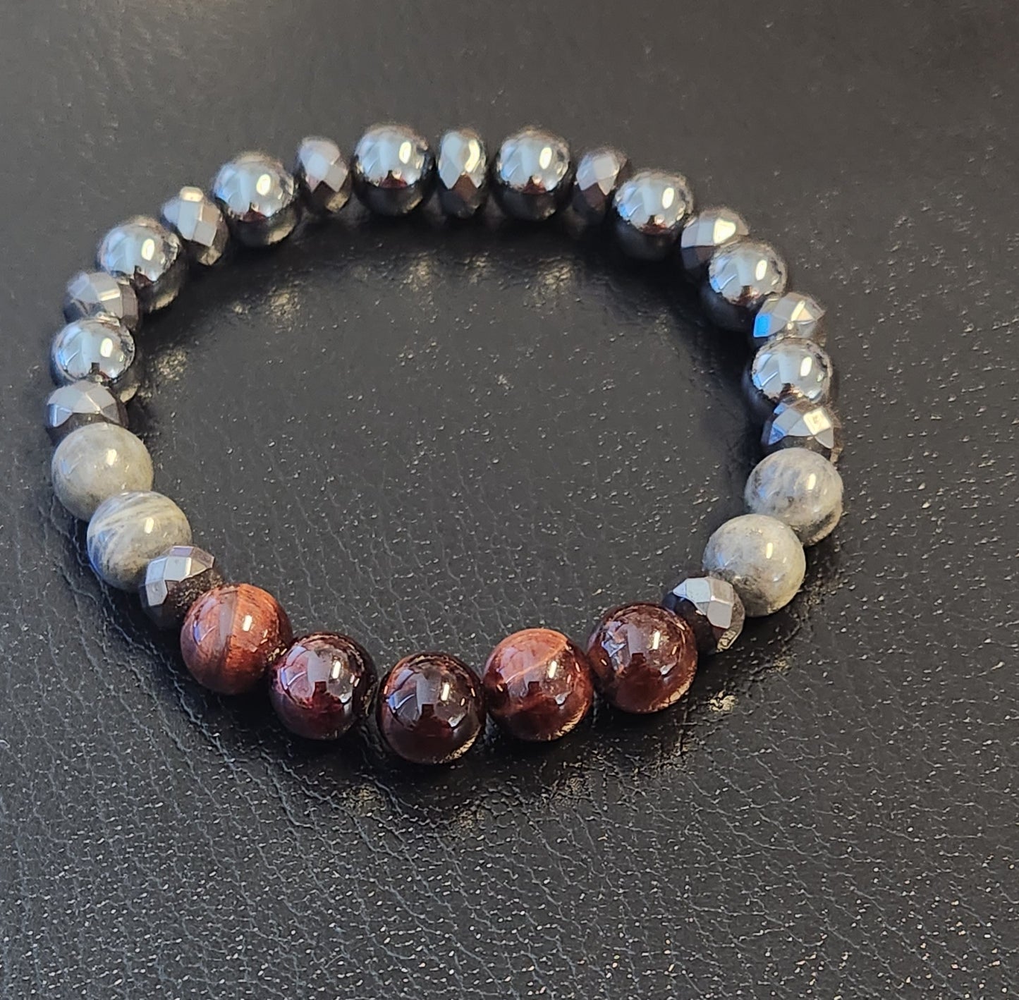 Hematite, Labradorite and Red Tiger's eye bracelet