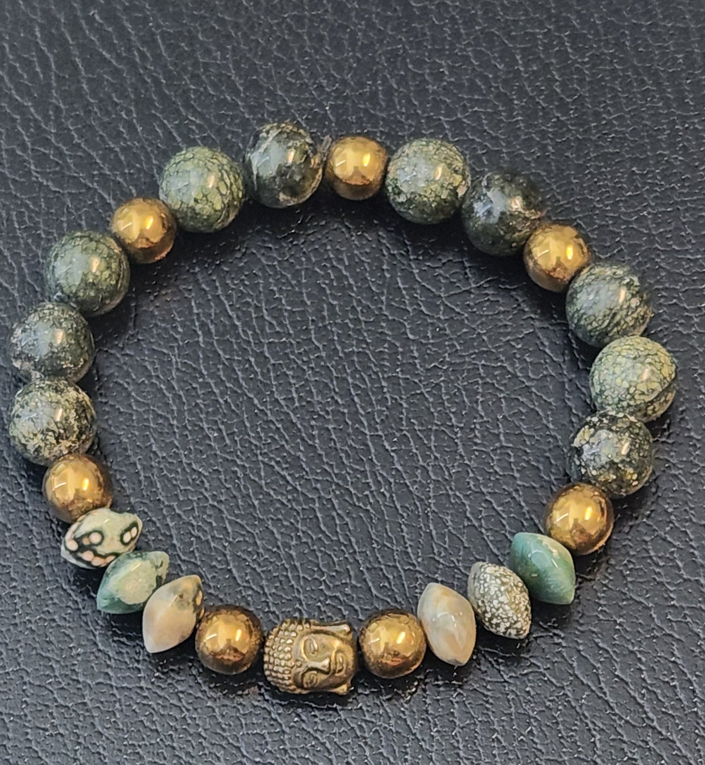 Green Serpentine & Ocean jasper Buddha Bracelet