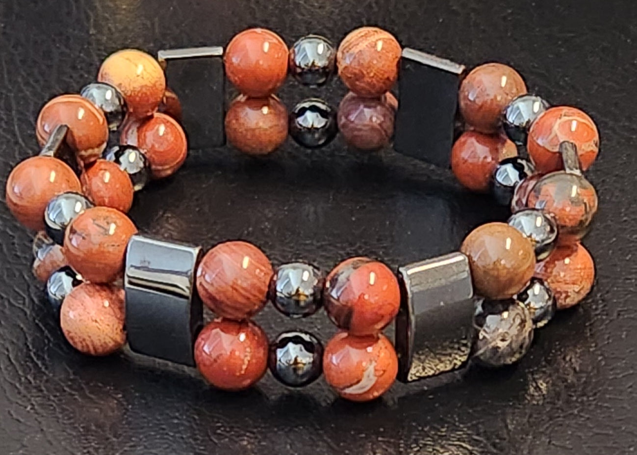 Red Jasper & Hematite double stack bracelet