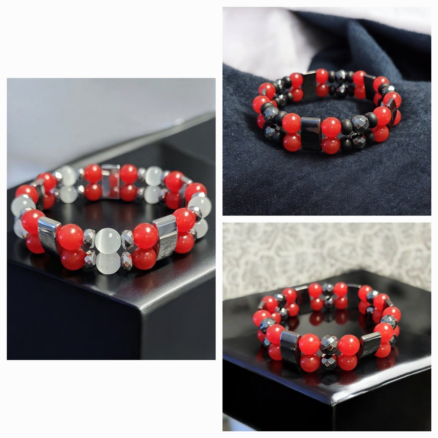 Red Jade Double Stack Bracelets