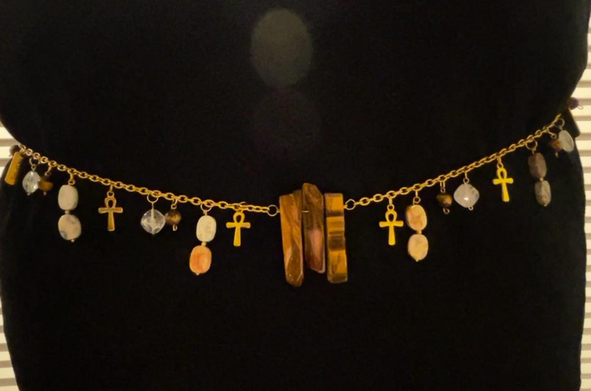 Crazy Lace Agate and Tigers Eye Waist Chain