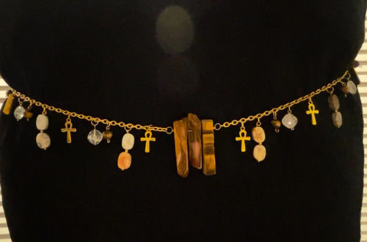Crazy Lace Agate and Tigers Eye Waist Chain