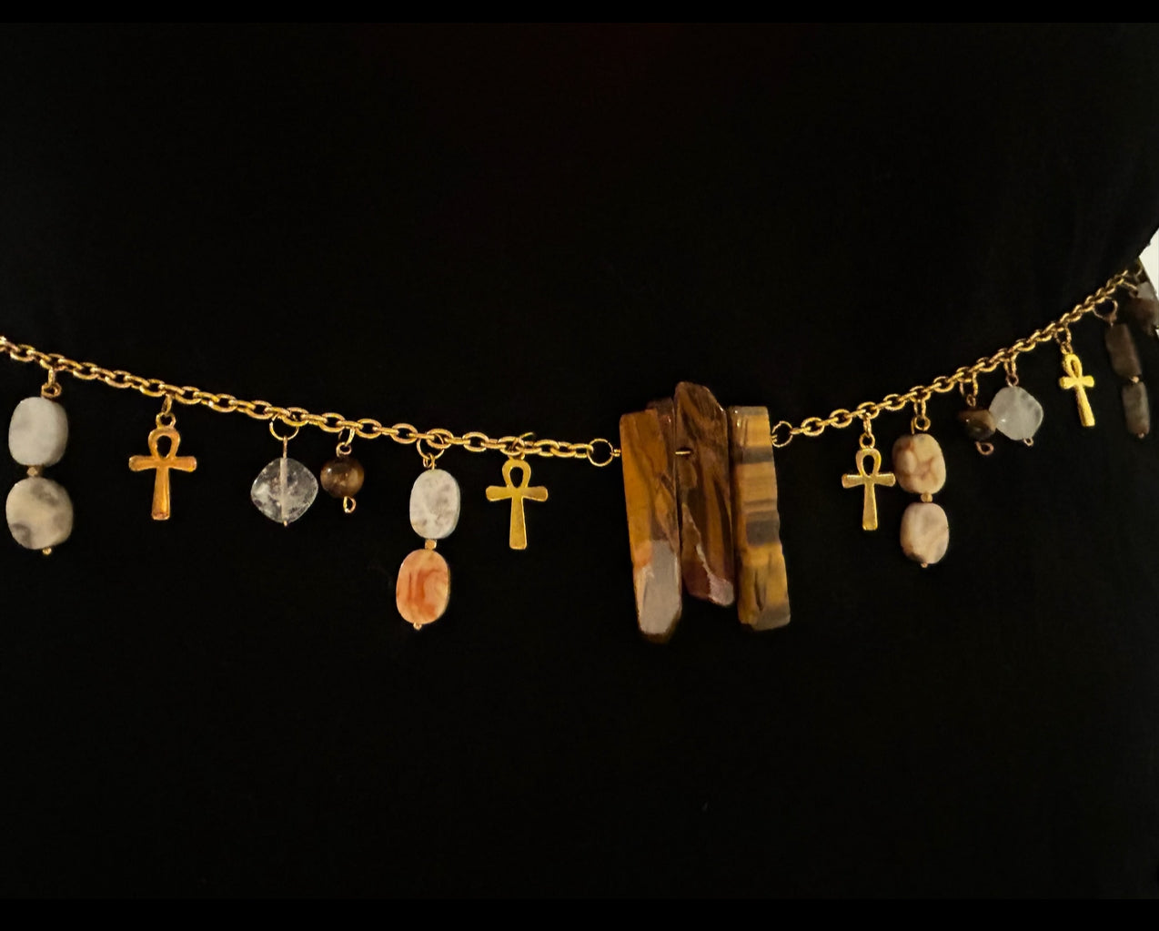 Crazy Lace Agate and Tigers Eye Waist Chain