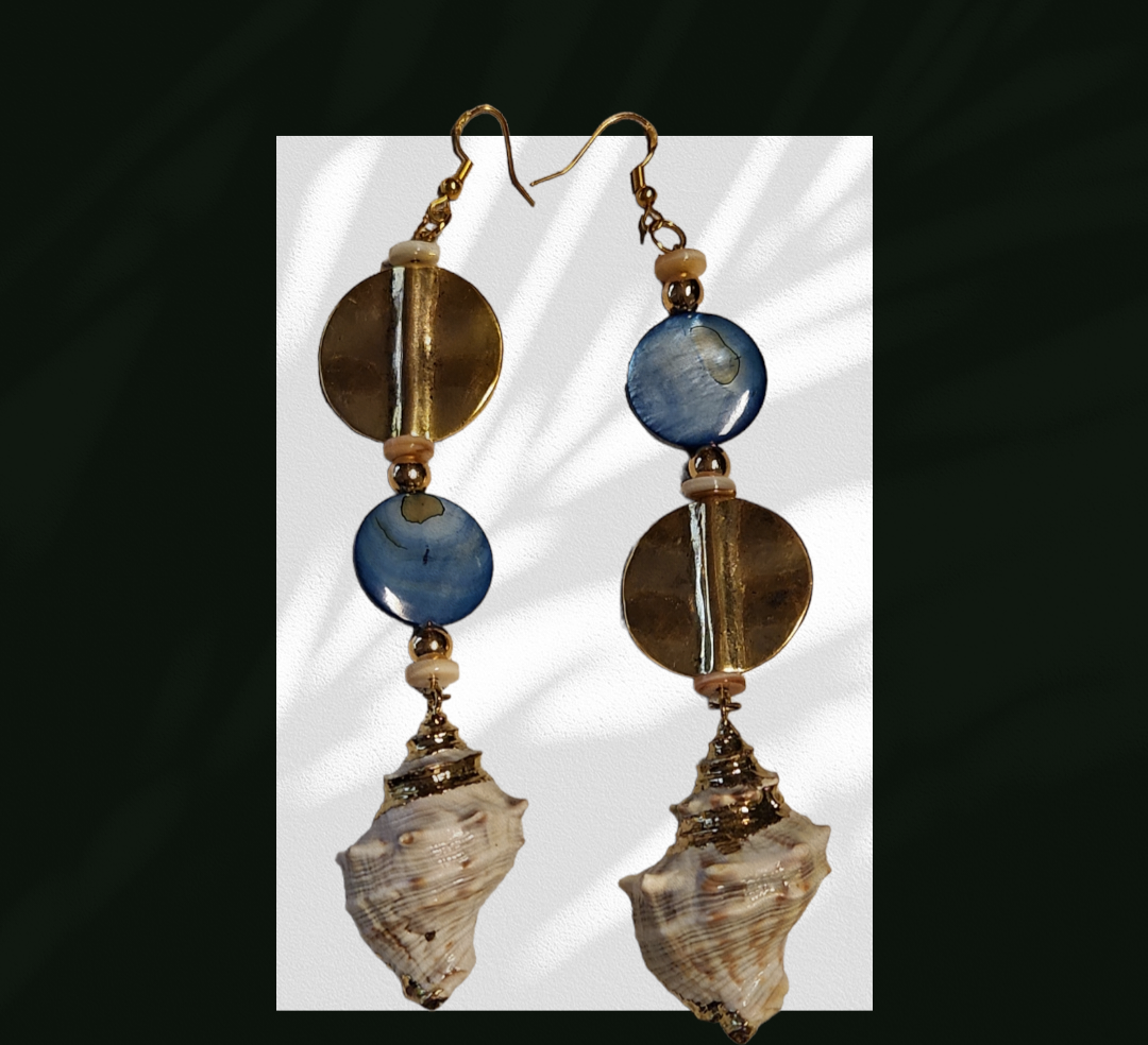Blue mother of pearl and shell earrings