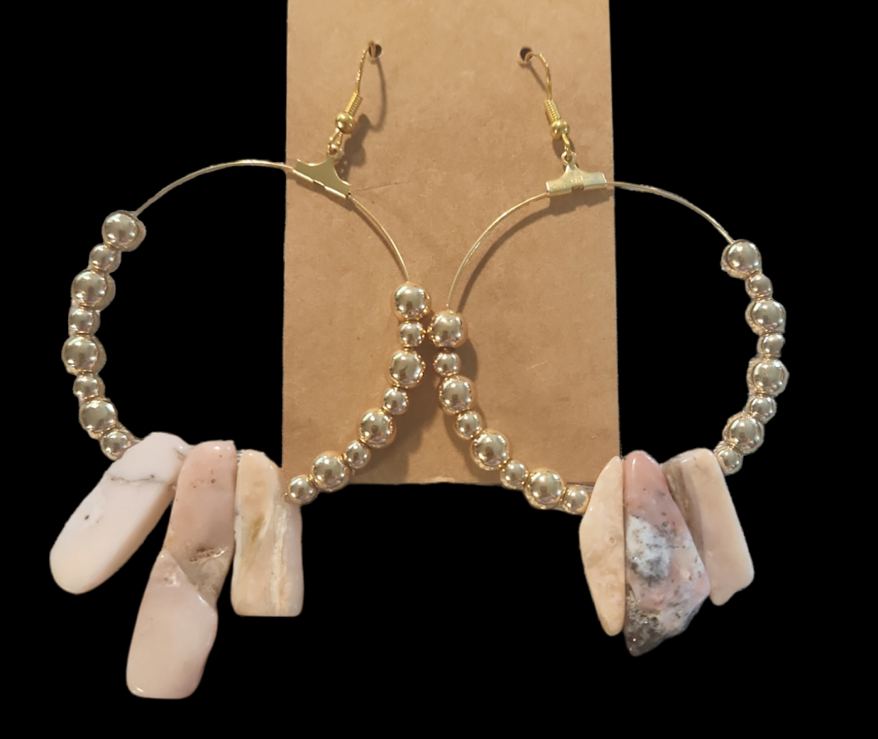 Pink opal gold hoops