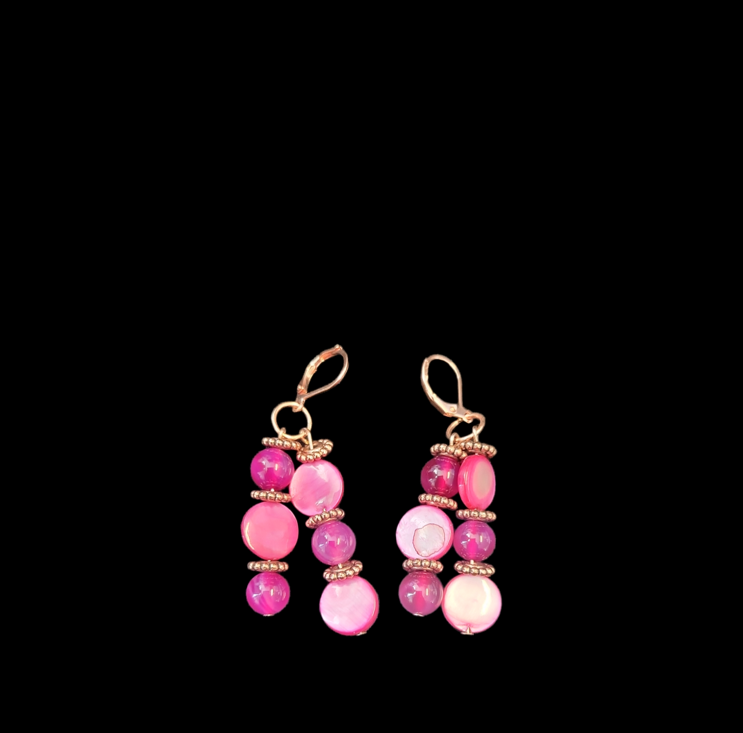 Pink agate and mother of pearl earrings