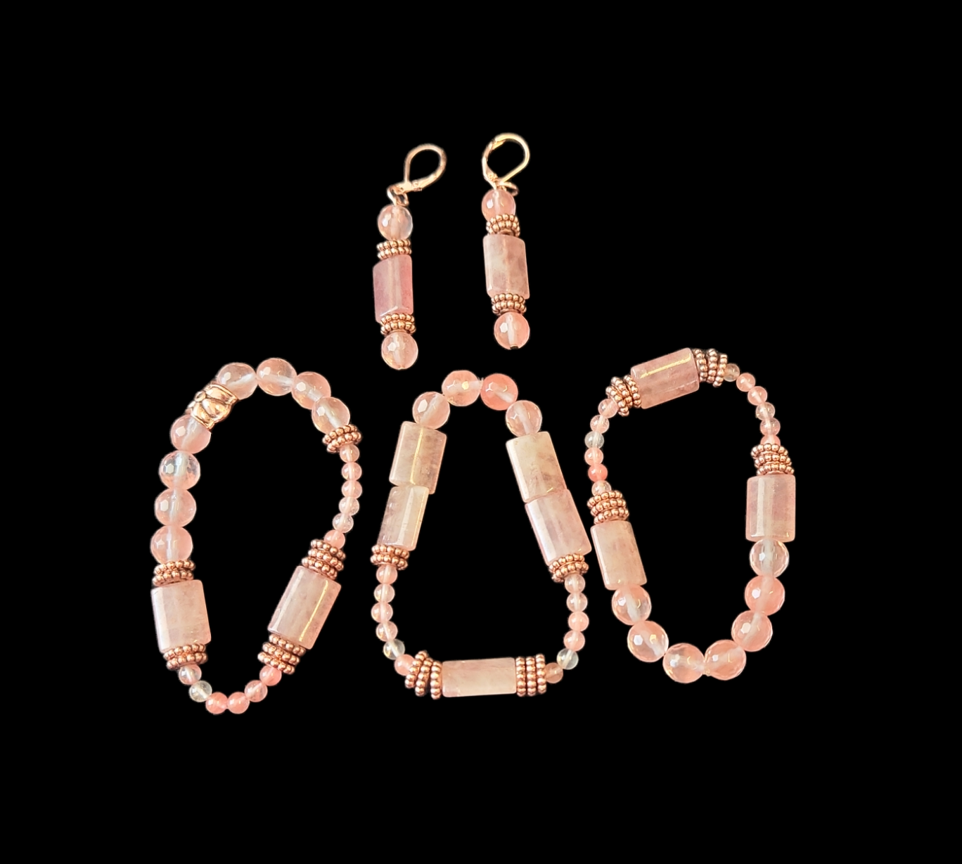 Strawberry quartz earring and bracelet set