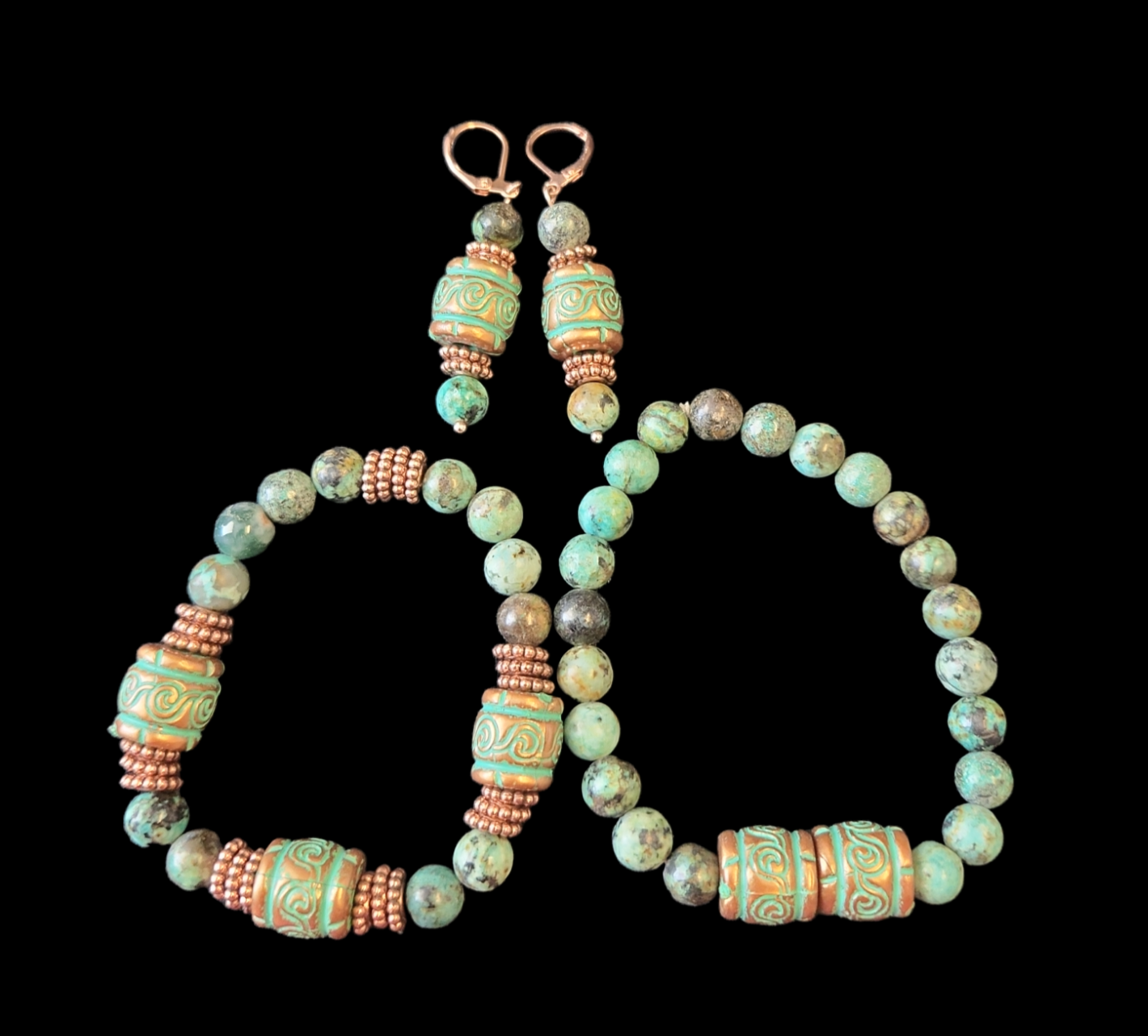 African Turquoise earring and bracelet set