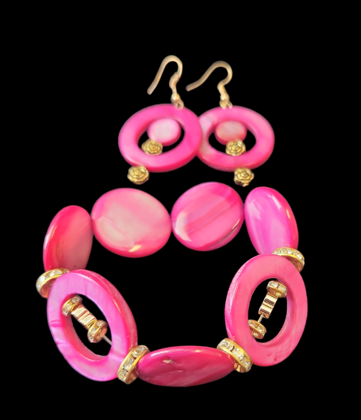 Pink Mother of pearl earring and bracelet