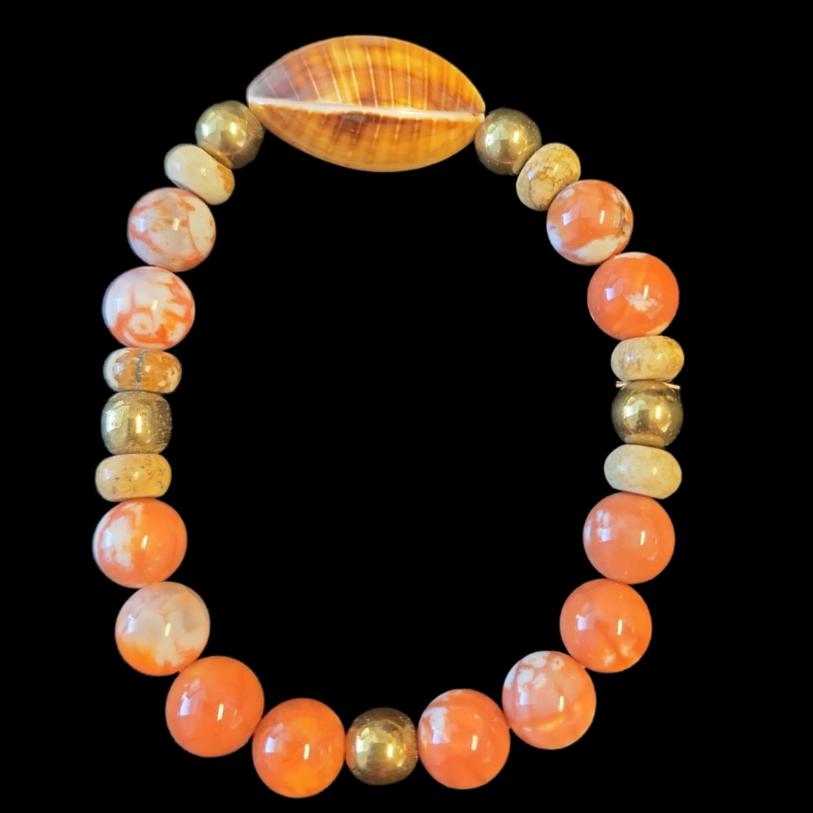 10" Orange agate and cockle shell
