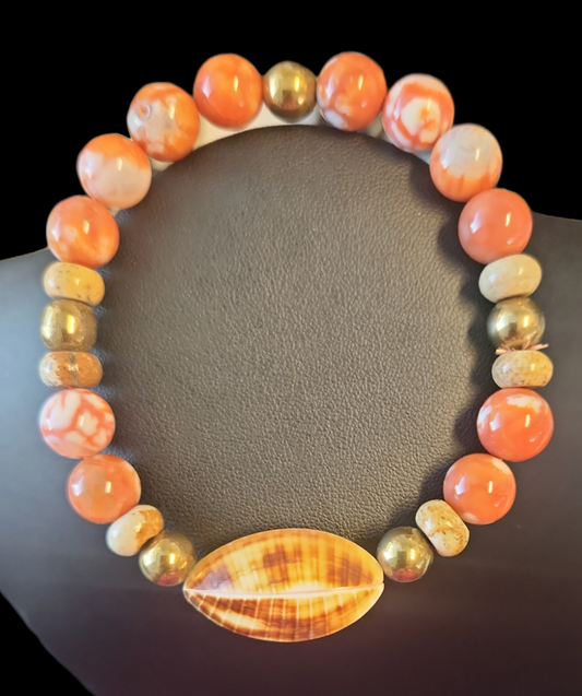 10" Orange agate and cockle shell