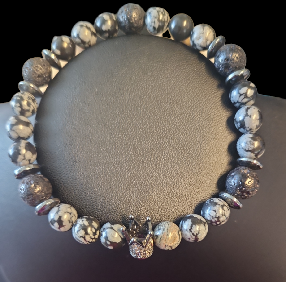 10 1/2" Snowflake obsidian King bracelet