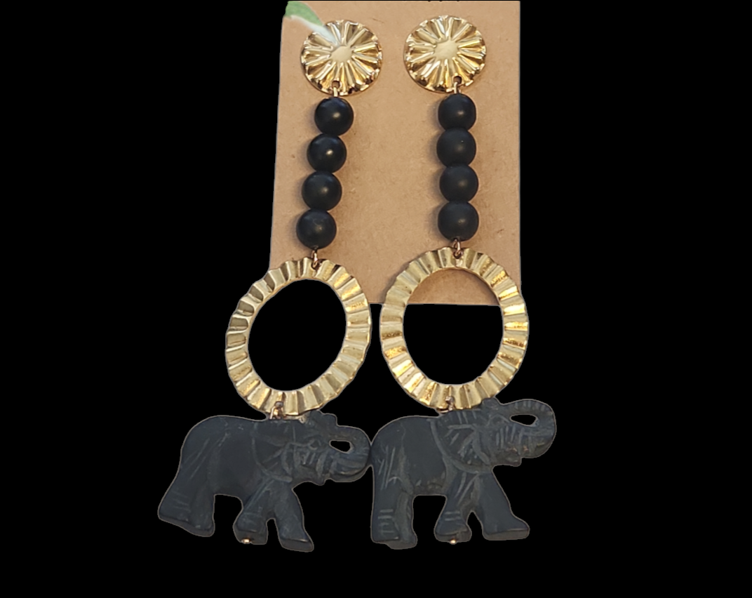 Matte Onyx elephant earrings