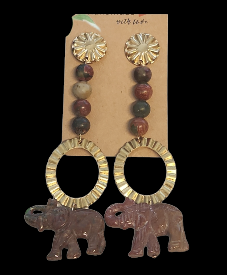 Red Jasper and bloodstone Elephant earrings