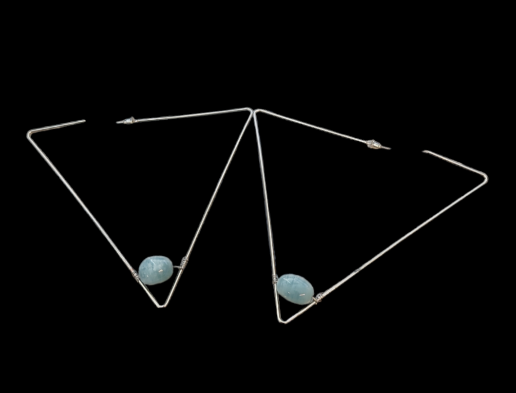 Aquamarine silver hoops