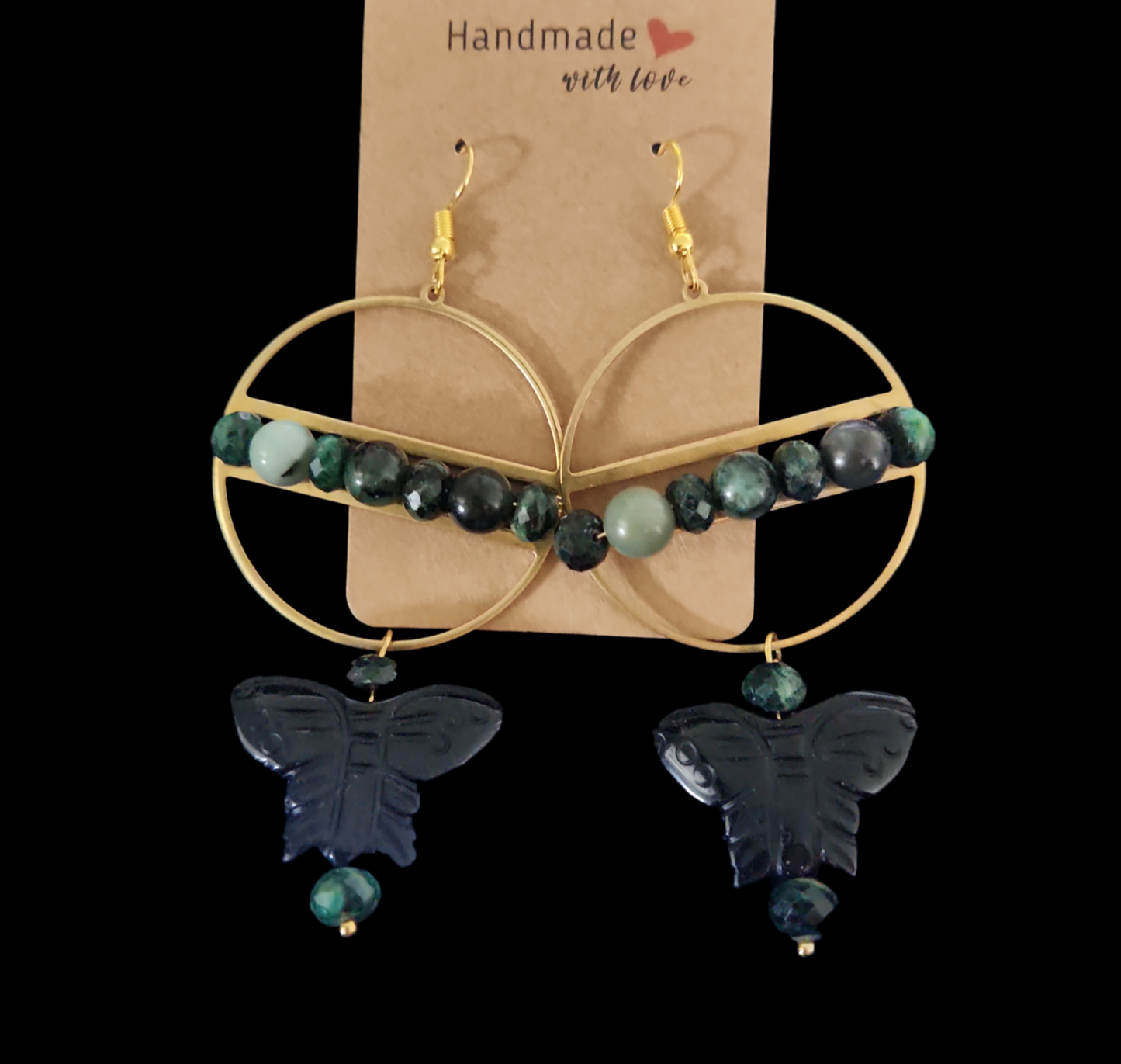 Black Onyx and Emerald Butterfly earrings