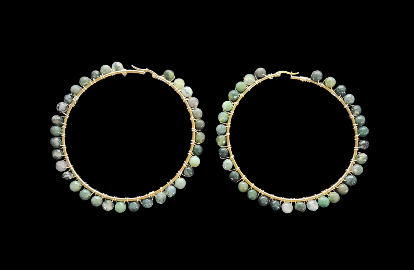 Green Moss agate hoops