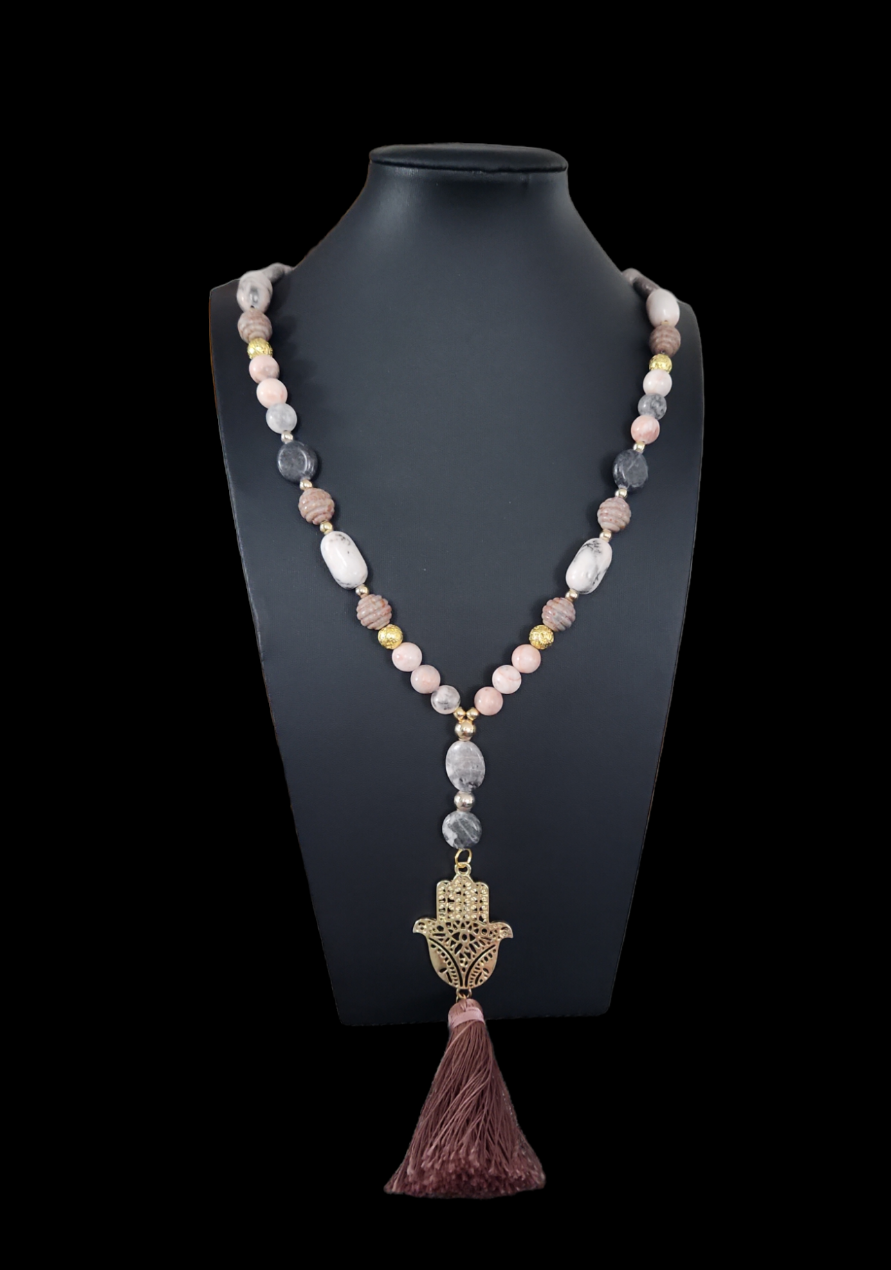 Pink Zebra jasper Hamsa set