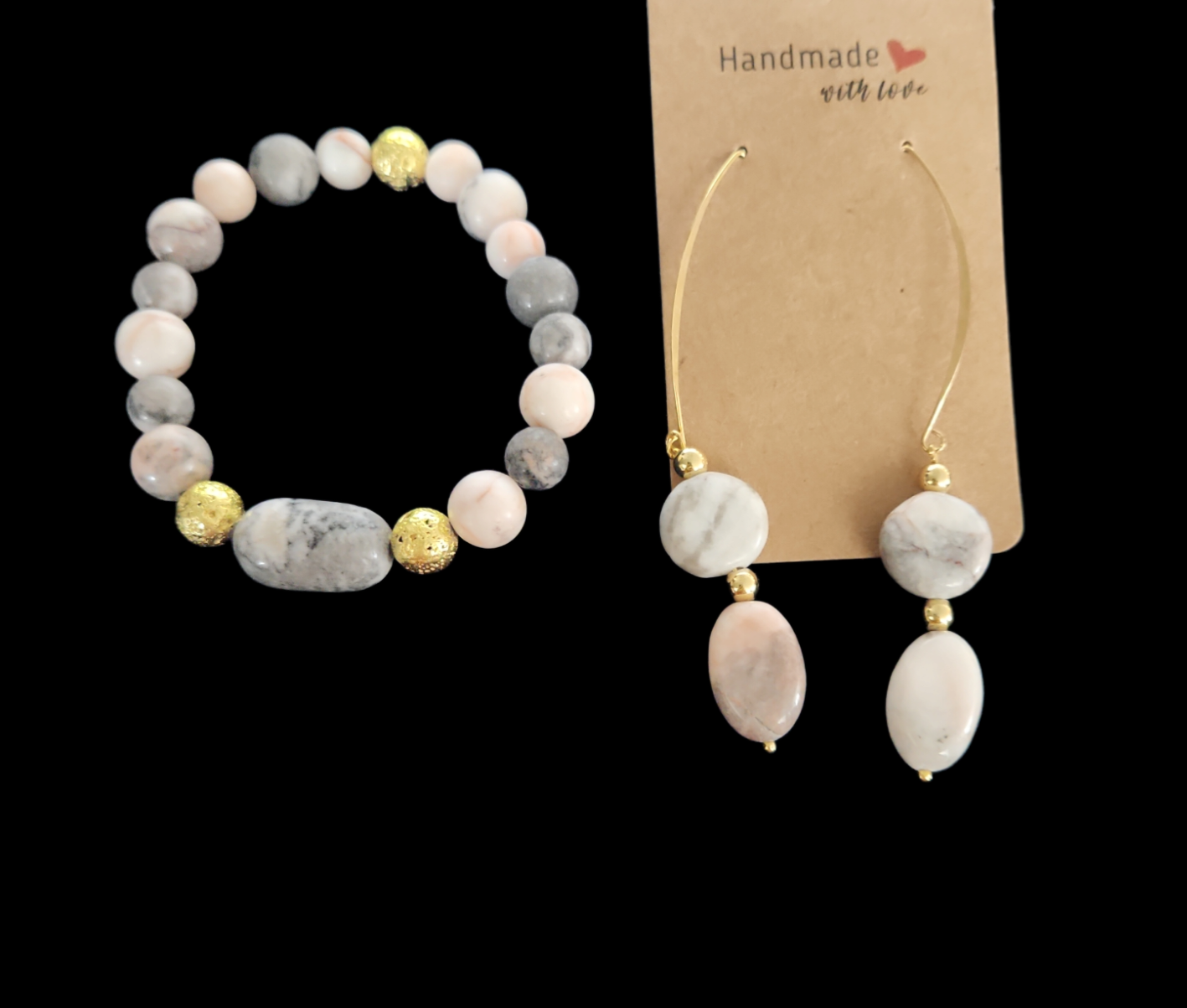 Pink Zebra jasper Hamsa set