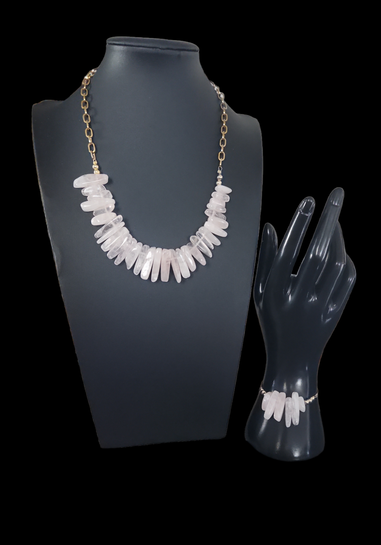 Rose quartz spike necklace set