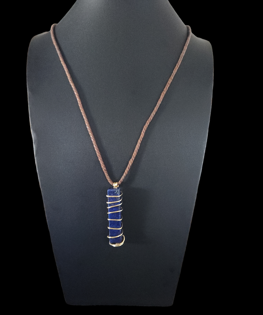 Wrapped Lapis Lazuli on rope Necklace