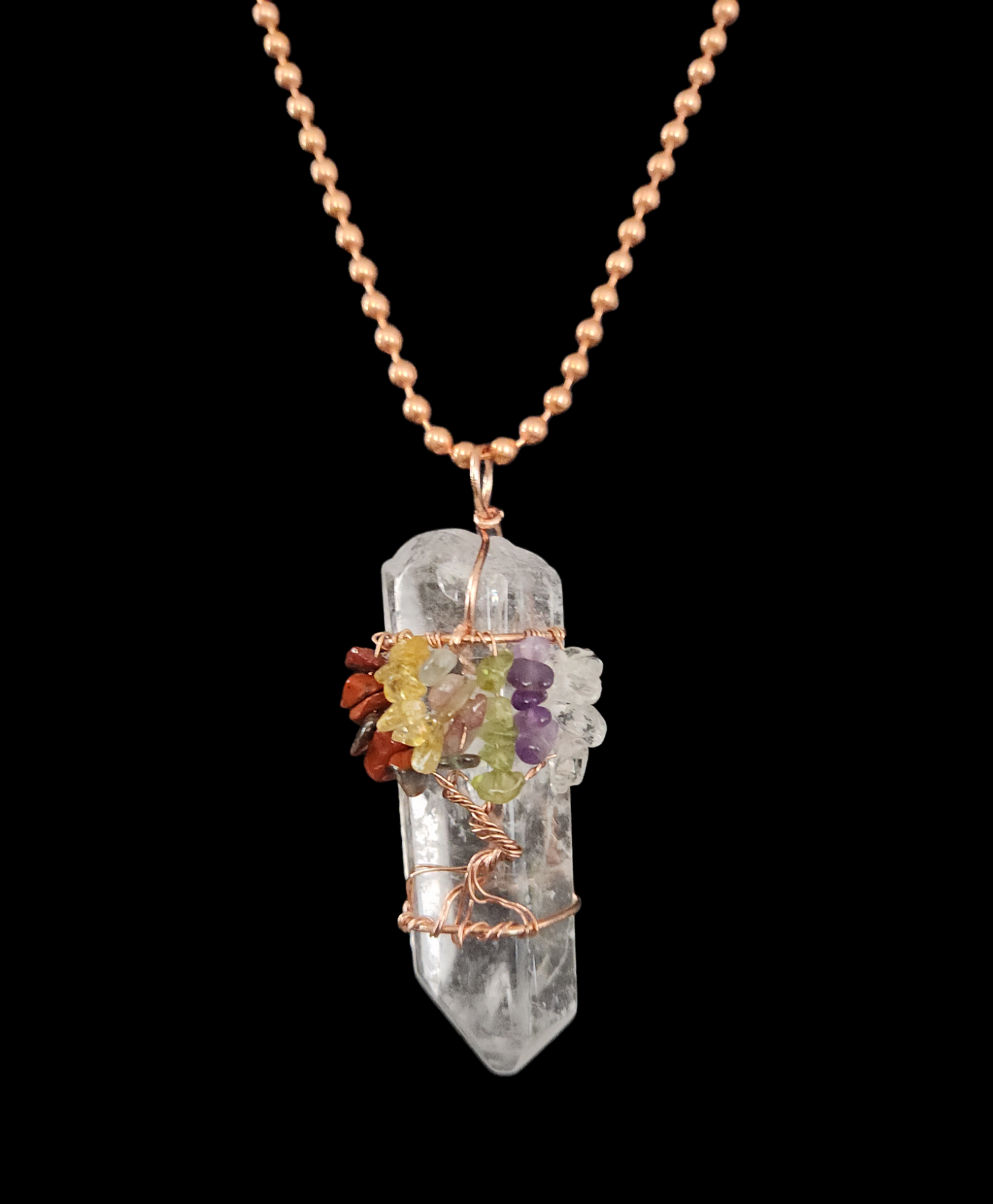 Clear quartz wrapped cooper necklace