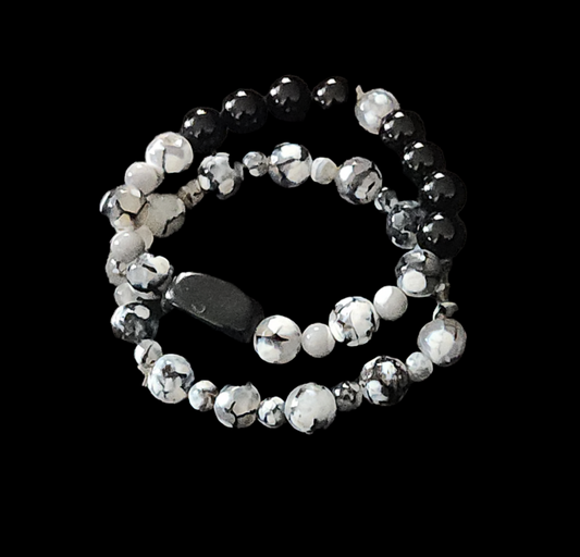 Dragon's Vein agate & Onyx bracelet set