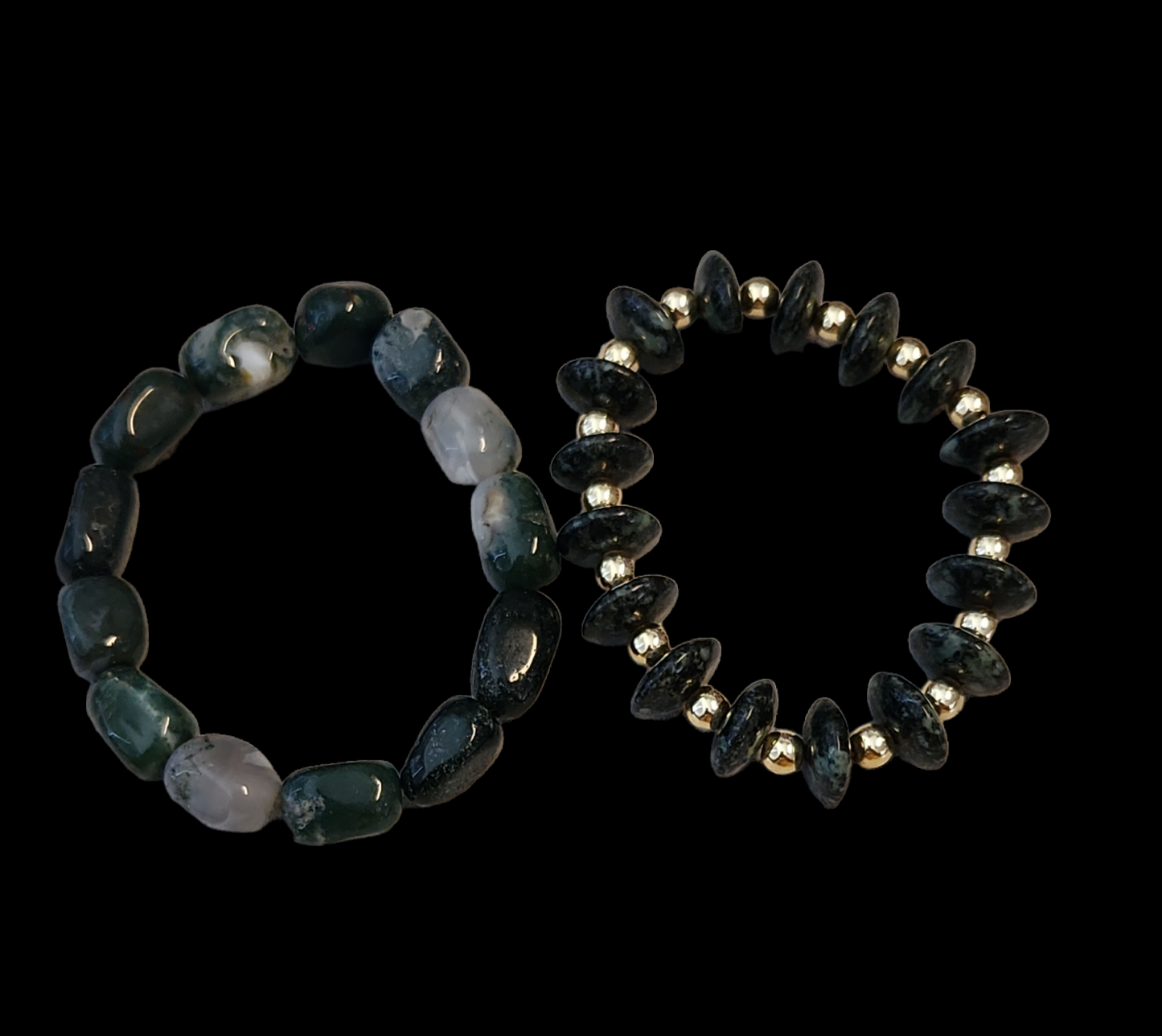 Green Moss Agate and Green Sea Sediment bracelet set