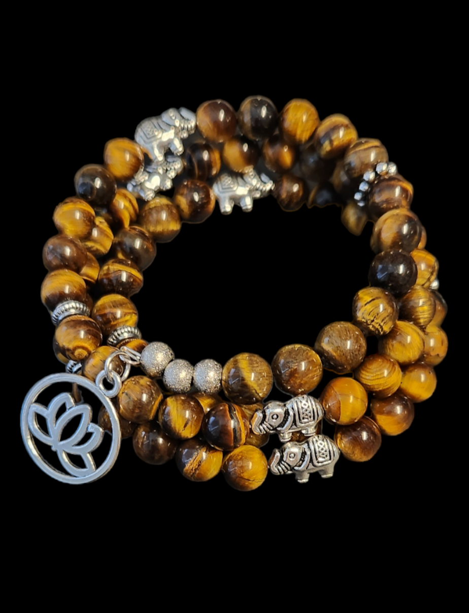 Tiger's eye Lotus flower wrap bracelet