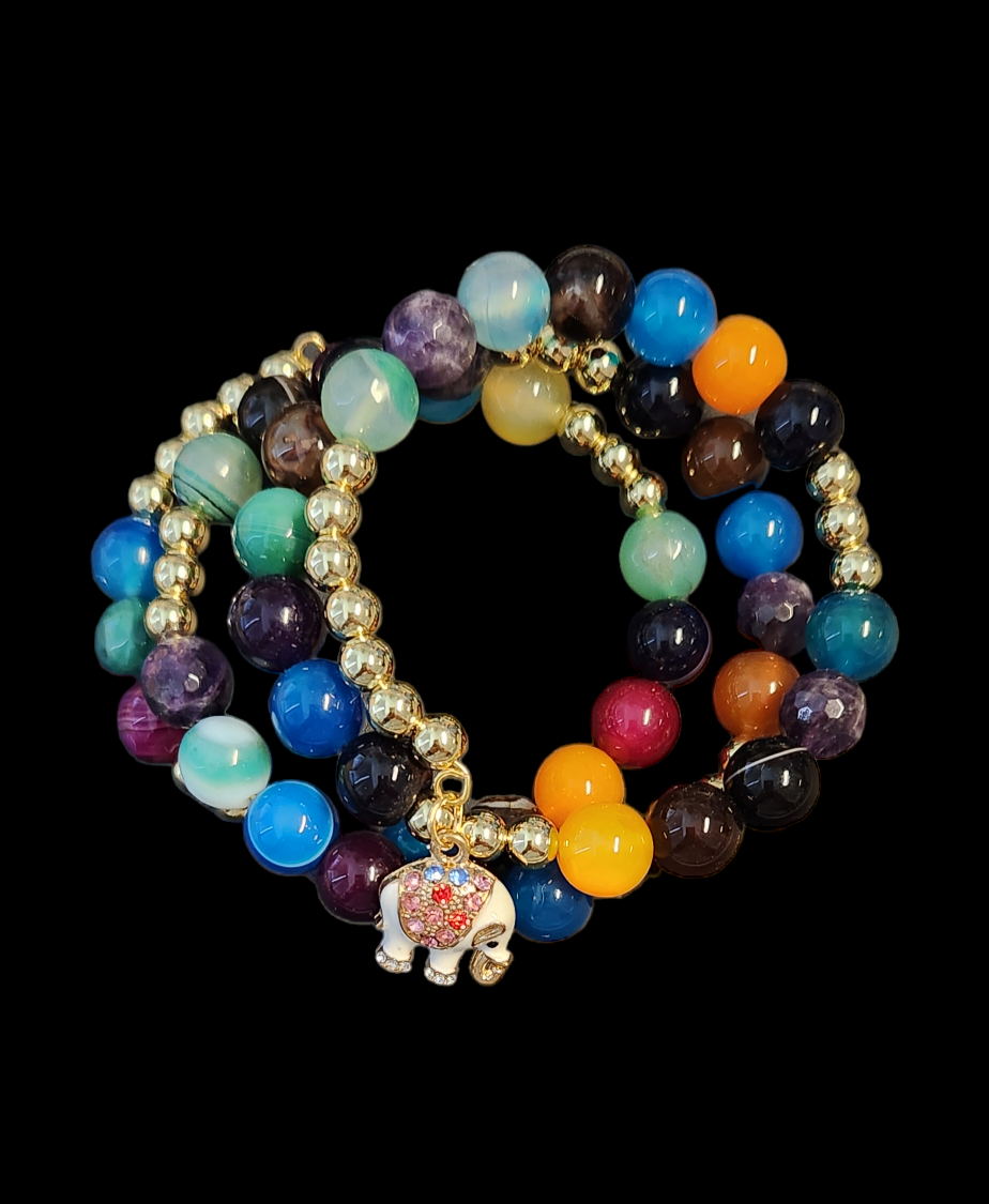 Multi- colored Agate Wrap Bracelet
