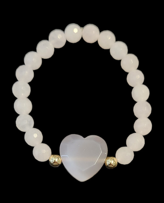 Rose Quartz and Grey agate Heart bracelet