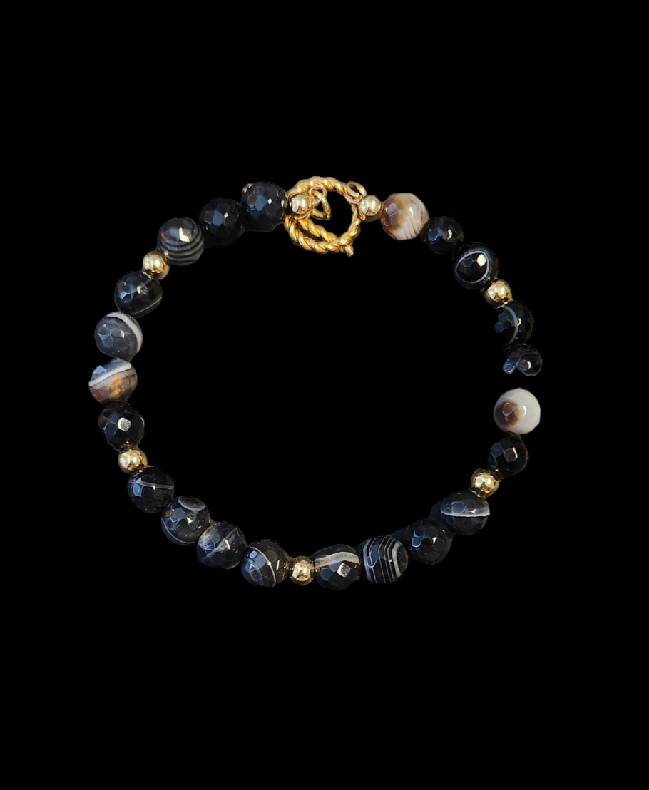 Black Agate Bracelet for larger wrist