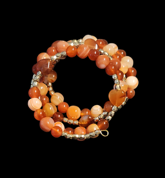Carnelian wrap bracelet with Carnelian Hearts
