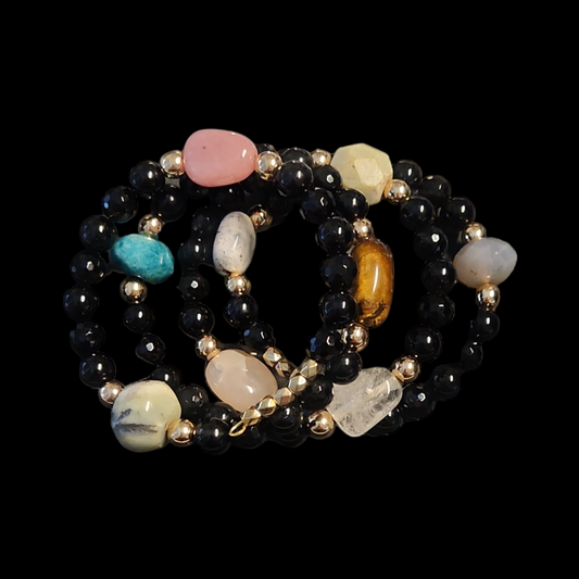 Onyx wrap bracelet with multi- gemstones