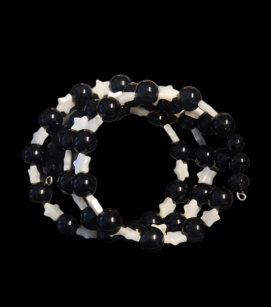 Onyx and Mother of pearl "stars" wrap bracelet