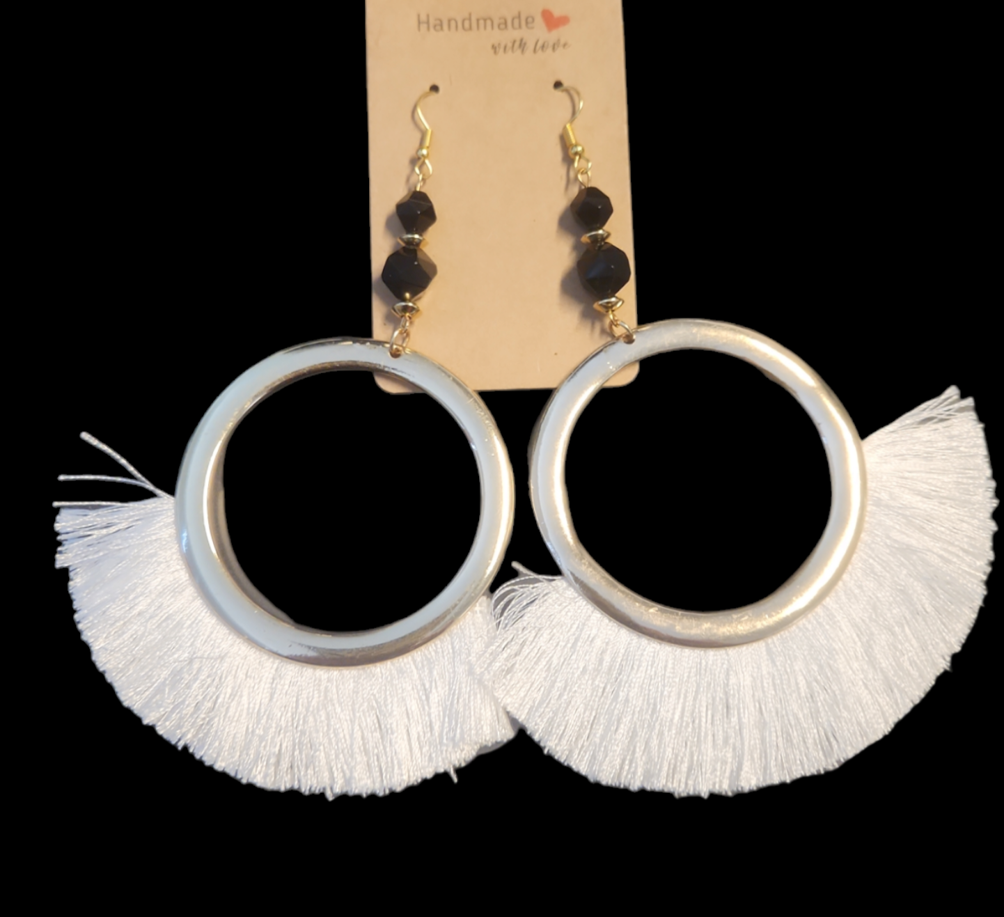 Onyx, White fan earrings