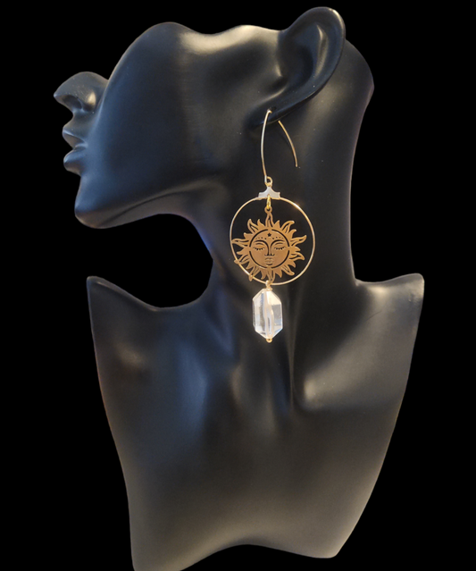 Clear quartz Sun dangle earrings