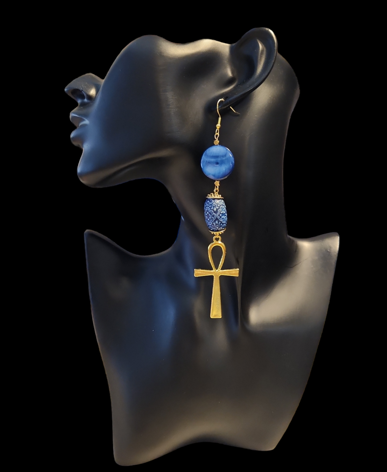Blue Mother of Pearl Ankh earrings