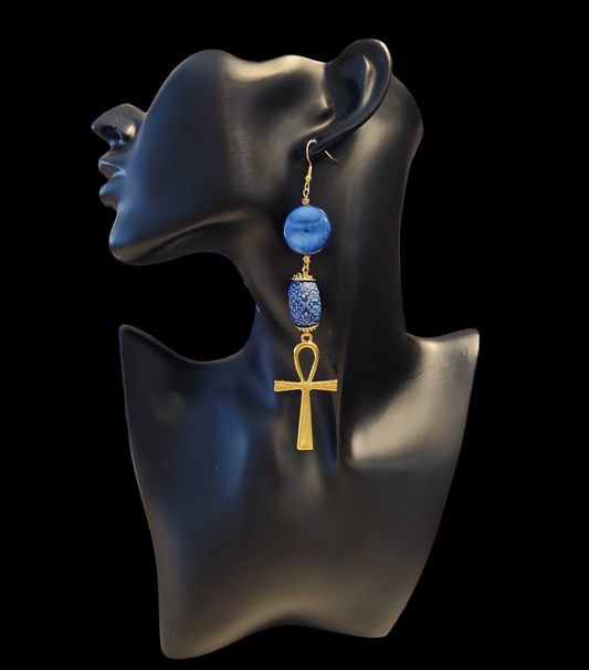 Blue Mother of Pearl Ankh earrings