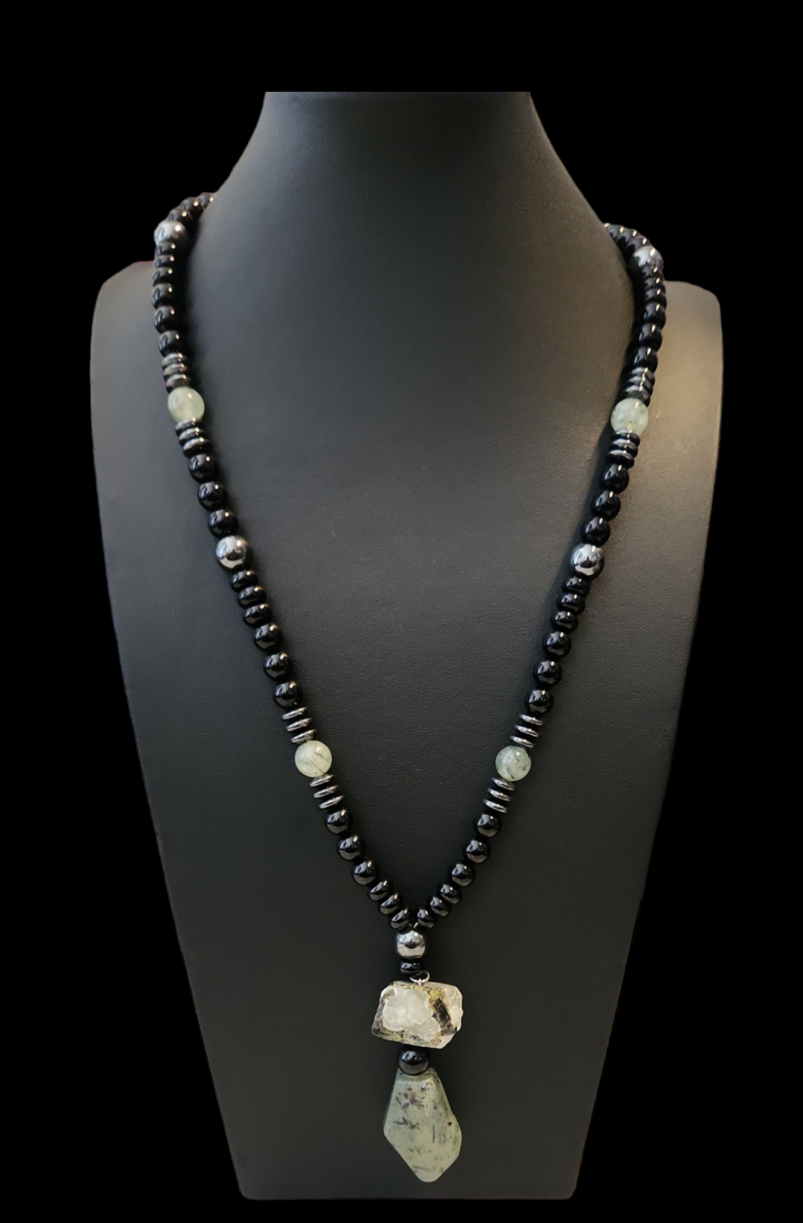 Prehnite, Onyx and Hematite Necklace