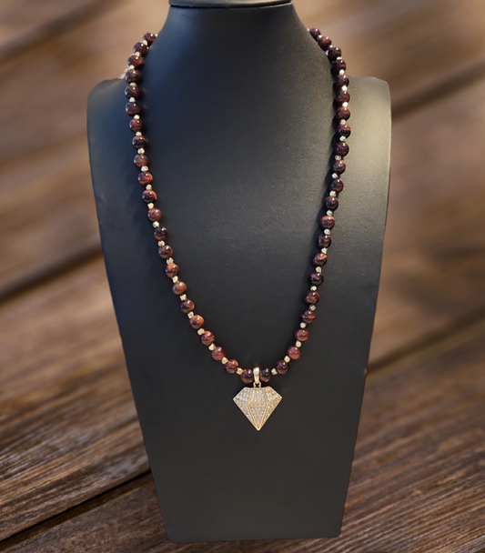 Red Tiger's Eye, Diamond Necklace
