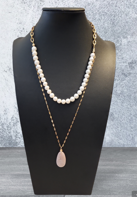 Fresh Water Pearl & Sunstone Necklace