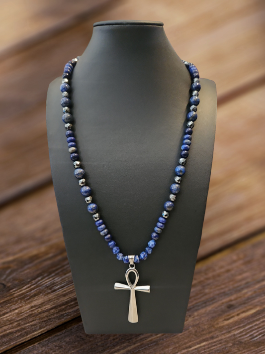 Lapis lazuli and hematite Ankh necklace
