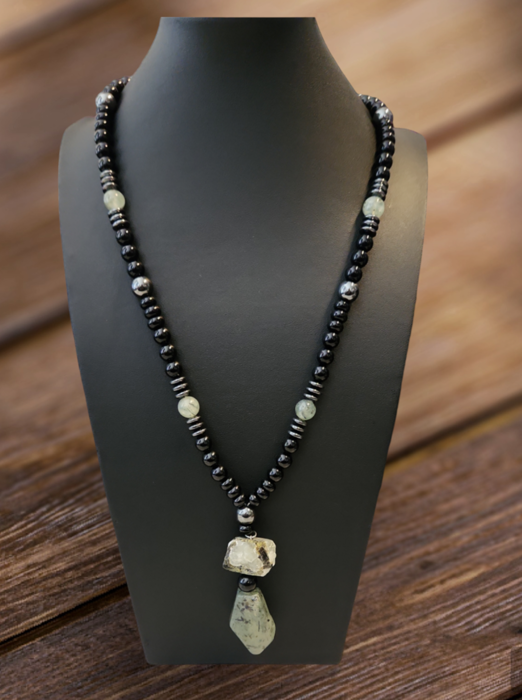 Prehnite, Onyx and Hematite Necklace