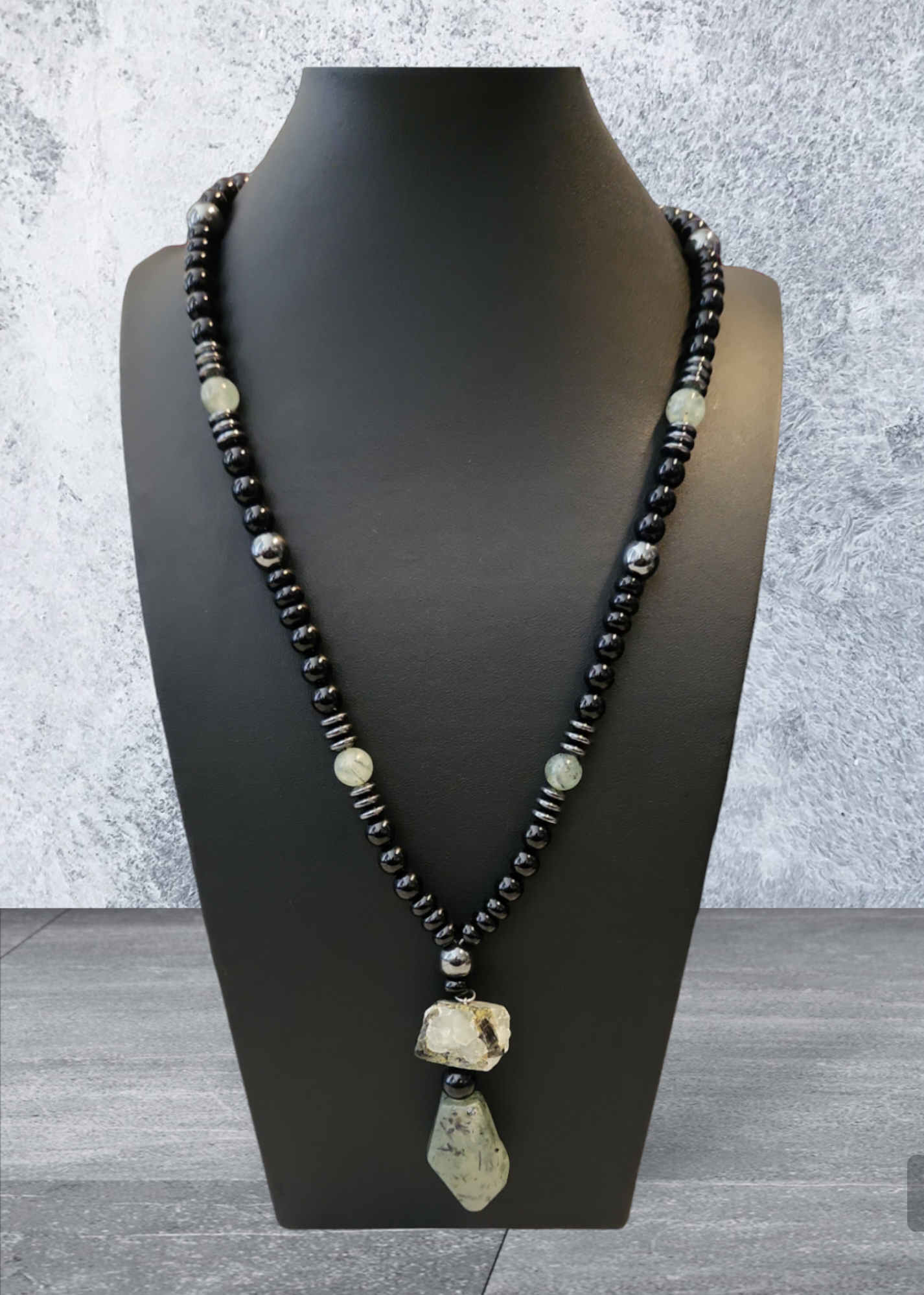 Prehnite, Onyx and Hematite Necklace