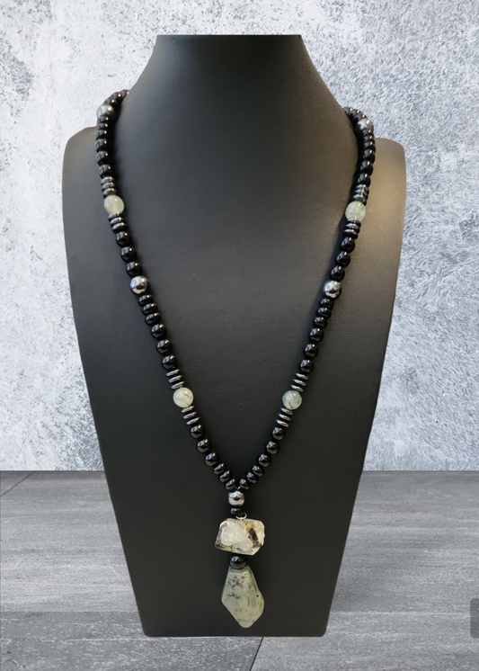Prehnite, Onyx and Hematite Necklace
