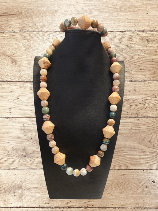Ocean Jasper & Wood Necklace set