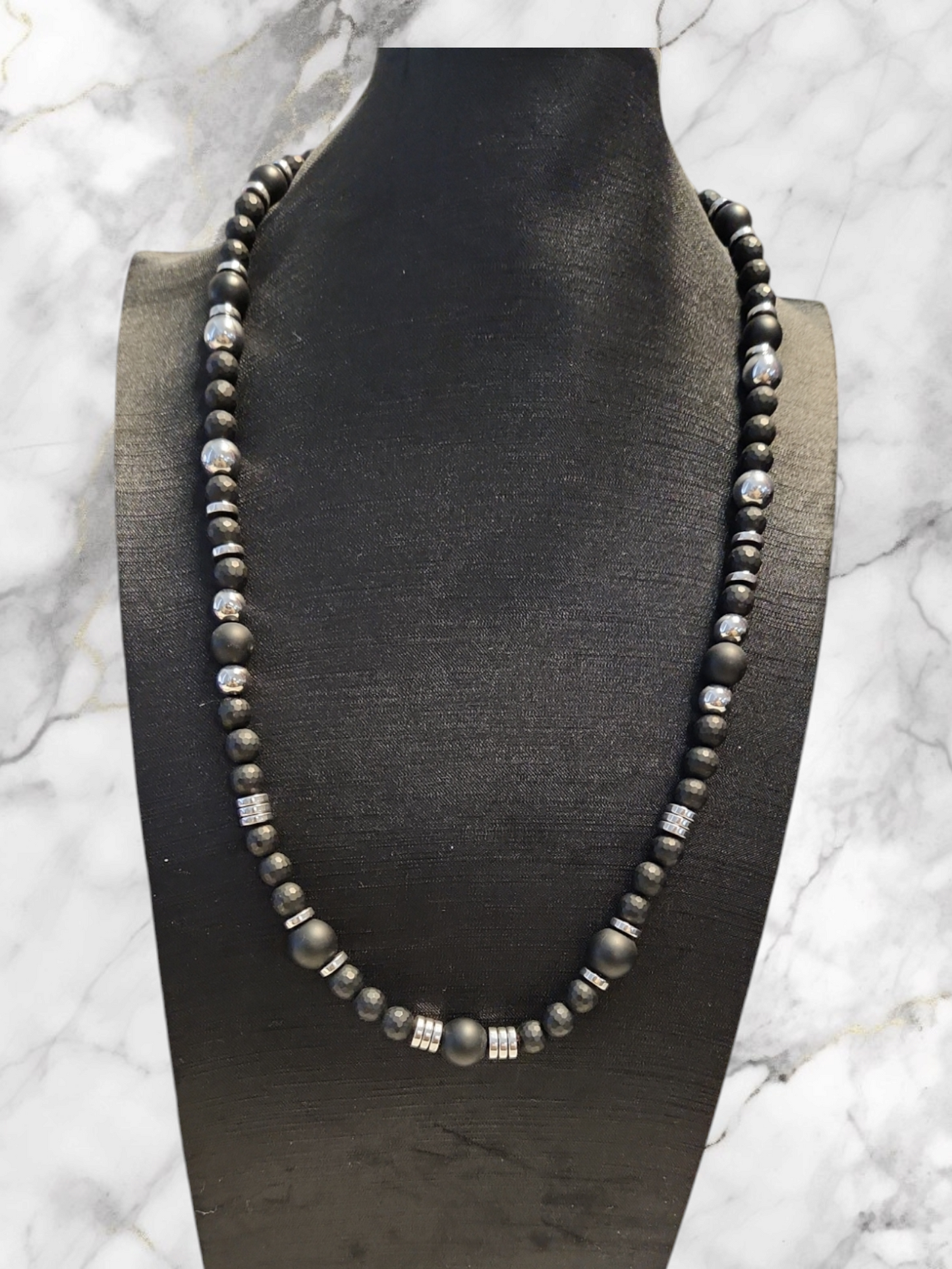 Silver Hematite and Onyx Necklace