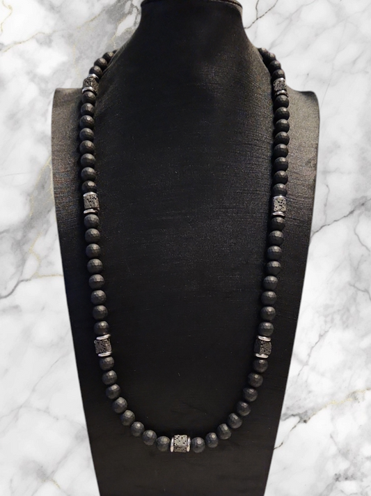 Matte Onyx Necklace with Silver