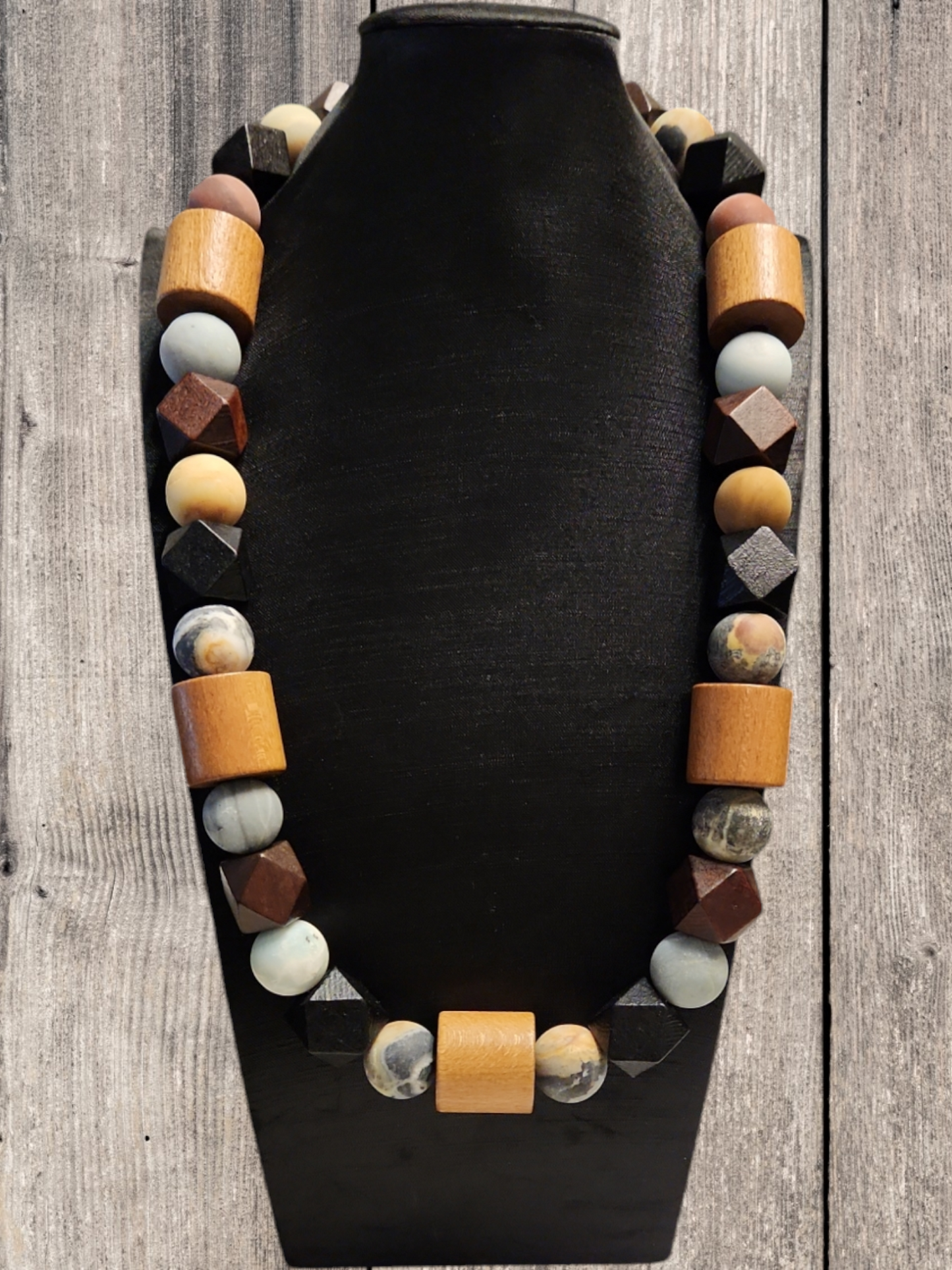 Stunning Amazonite and Wood Necklace